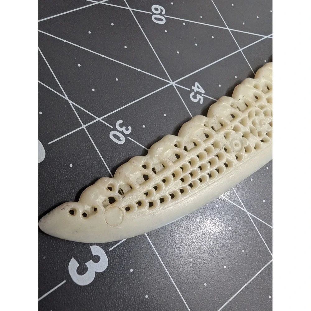 Carved Elephant Letter Opener lace‎ detail Ivory Color Celluloid Plastic